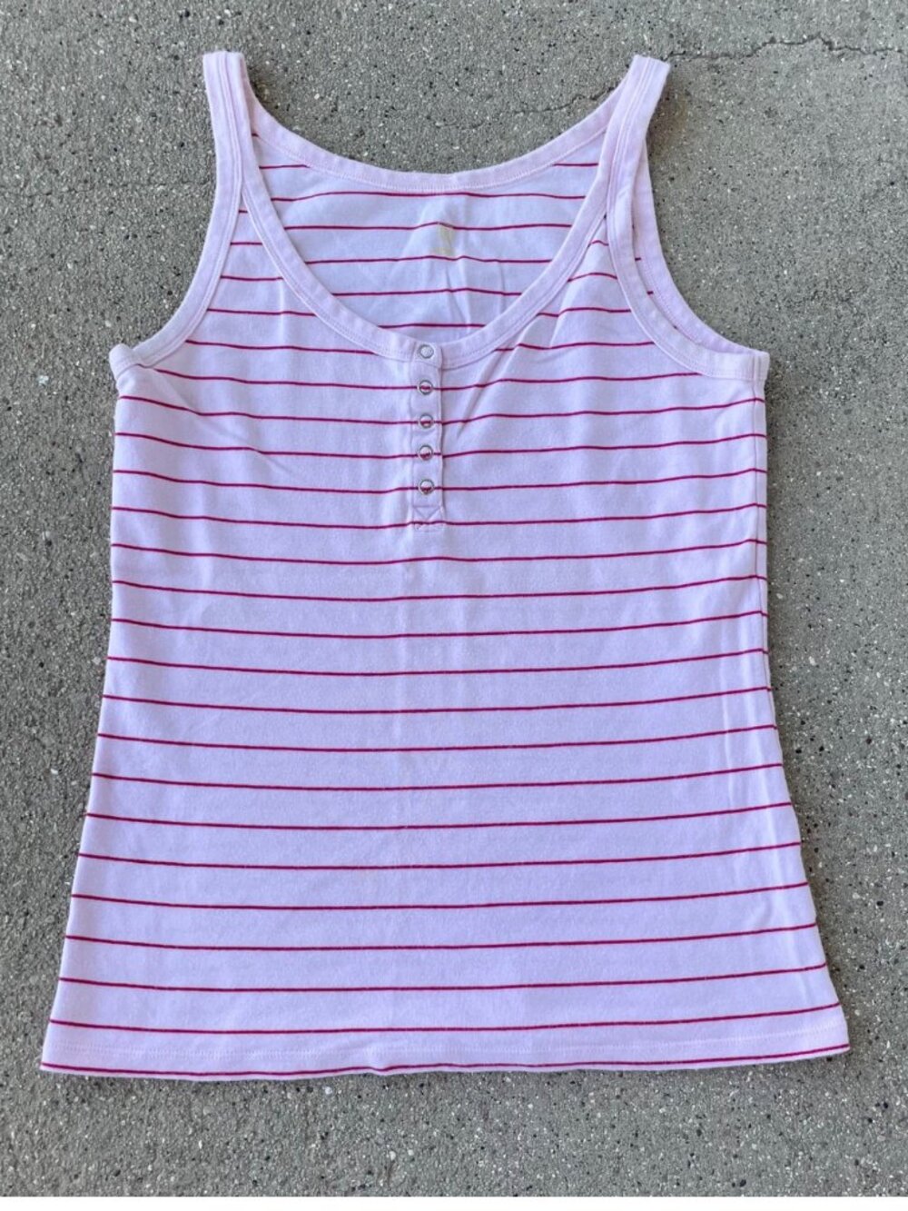 Vintage Y2K Gap Pale Pink Striped Henley Tank Top L Cotton Coquette 2006 Indie